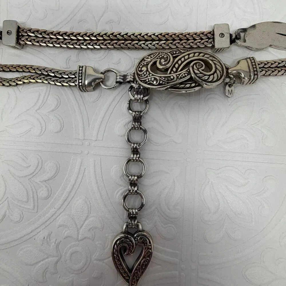 Vintage Brighton Silver-Tone Heart Charm Adjustable Chain Belt